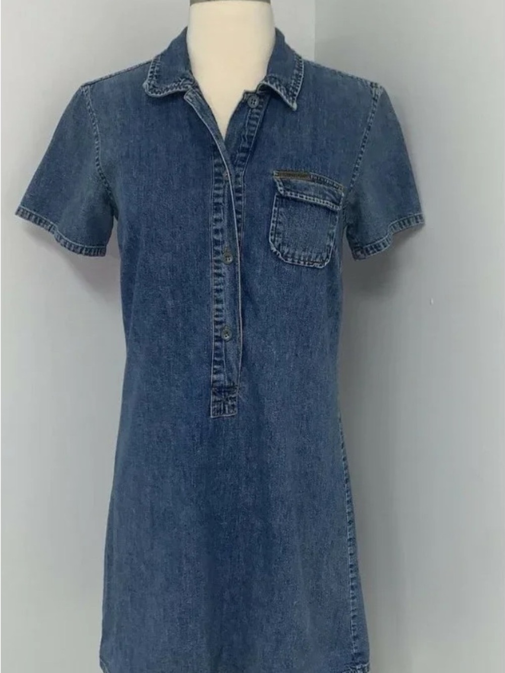 Calvin Klein Short-Sleeve Denim Polo Dress - Blue